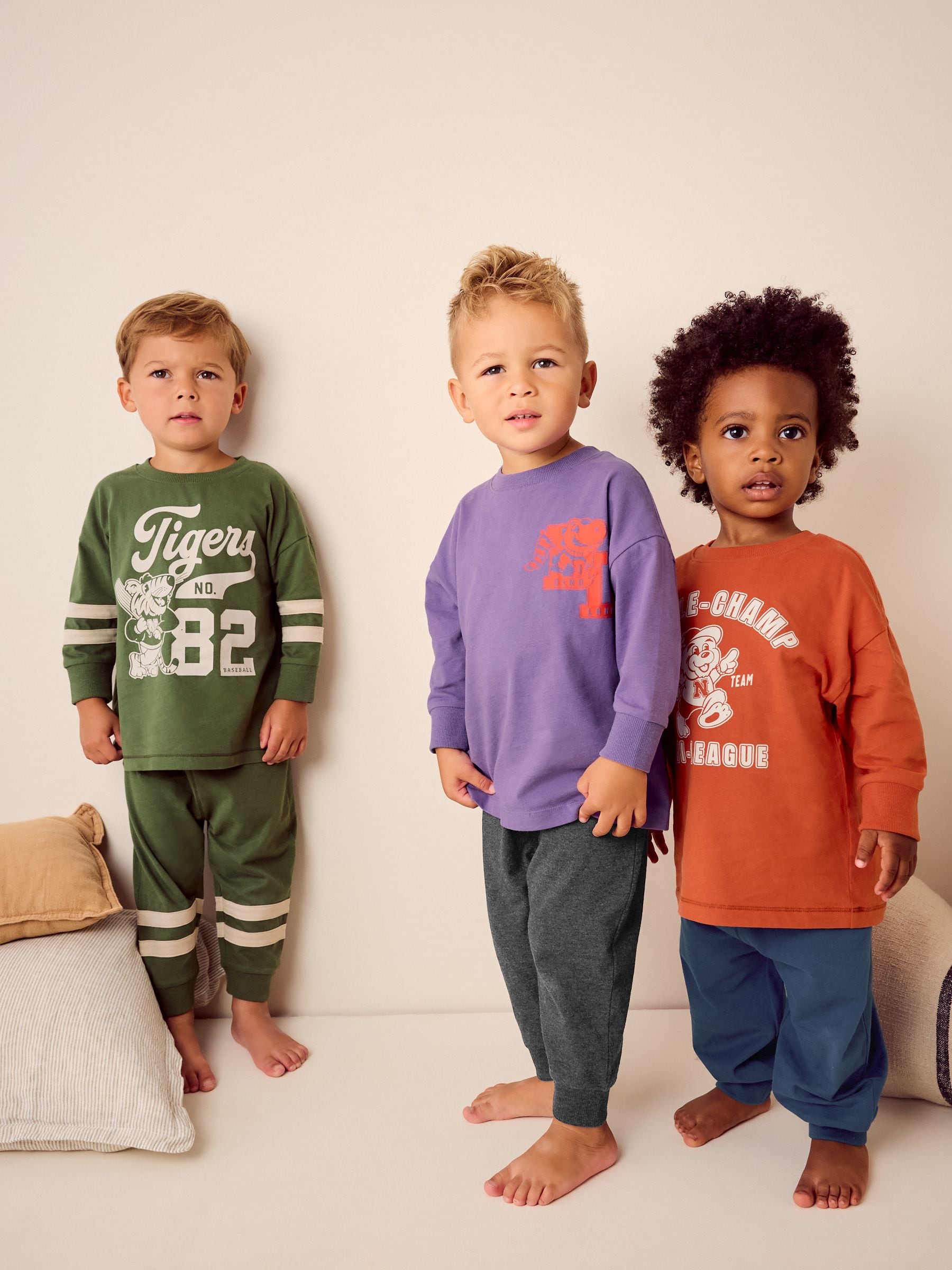 Multi Bright Varsity - 3 Pack Oversized 100% Cotton Pyjamas (9mths-10yrs)