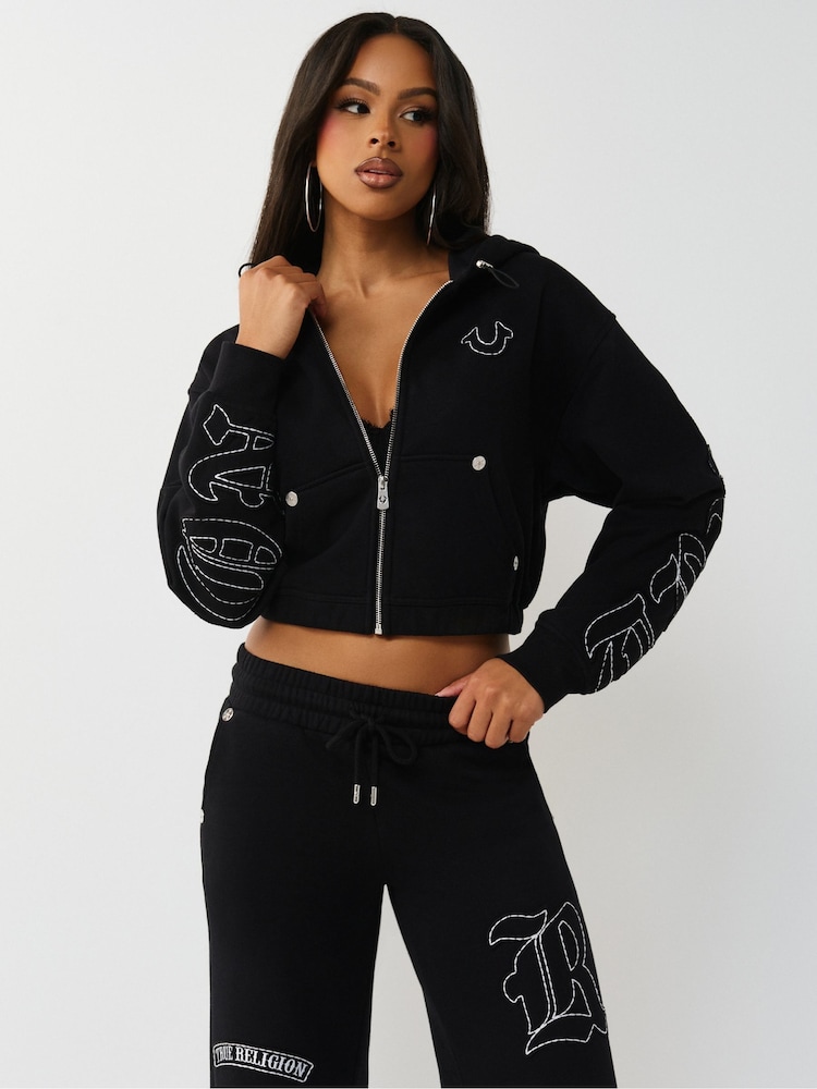 True Religion Black Applique Rlx Zip Up Hoodie - Image 1 of 4