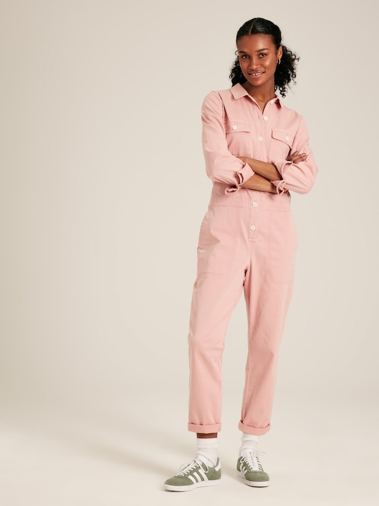 Joules Rose Pink Long Sleeve Cotton Boiler Suit - Image 1 of 5