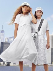 تنورة بيضاء متوسطة الطول دانتيل شبكي من Dkny - صورة 1 من 4