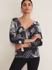 Phase Eight Multi Adara Linear Zip Neck Print Black Jumper - Image 1 of 6