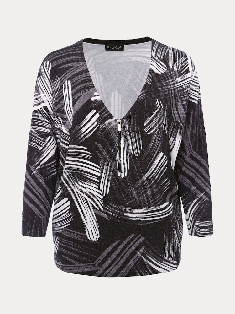 Phase Eight Multi Adara Linear Zip Neck Print Black Jumper - Image 6 of 6 Phase Eight Multi Adara Linear Zip Neck Print Black Jumper - Image 6 of 6