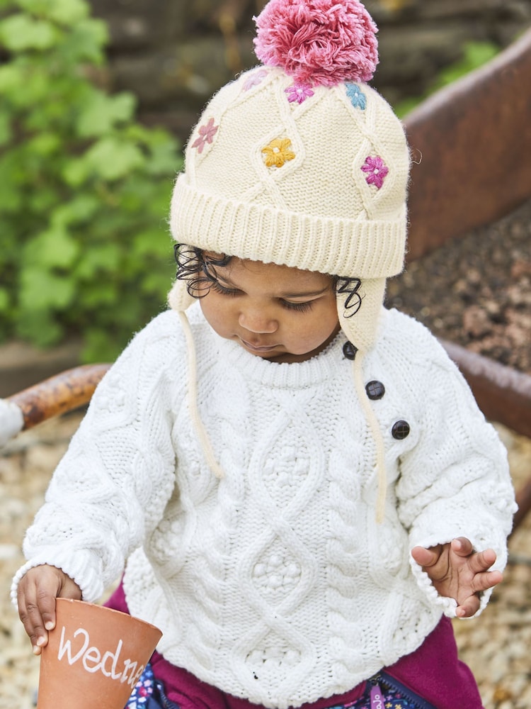 Cream Fleuri  - Chapeau torsadé JoJo Maman bébé Floral brodé - Image 3 of 4