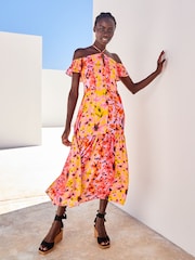 Rosa geblümt - Schulterfreies Sommerkleid mit Neckholder - Bild 1 von 4