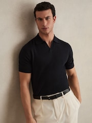 Reiss Navy Duchie Merino Wool Open Collar Polo Shirt - Image 1 of 7