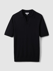 Reiss Navy Duchie Merino Wool Open Collar Polo Shirt - Image 2 of 7