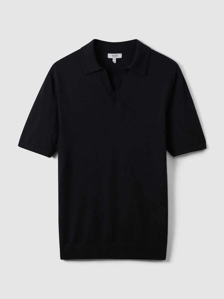 Reiss Navy Duchie Merino Wool Open Collar Polo Shirt - Image 2 of 7