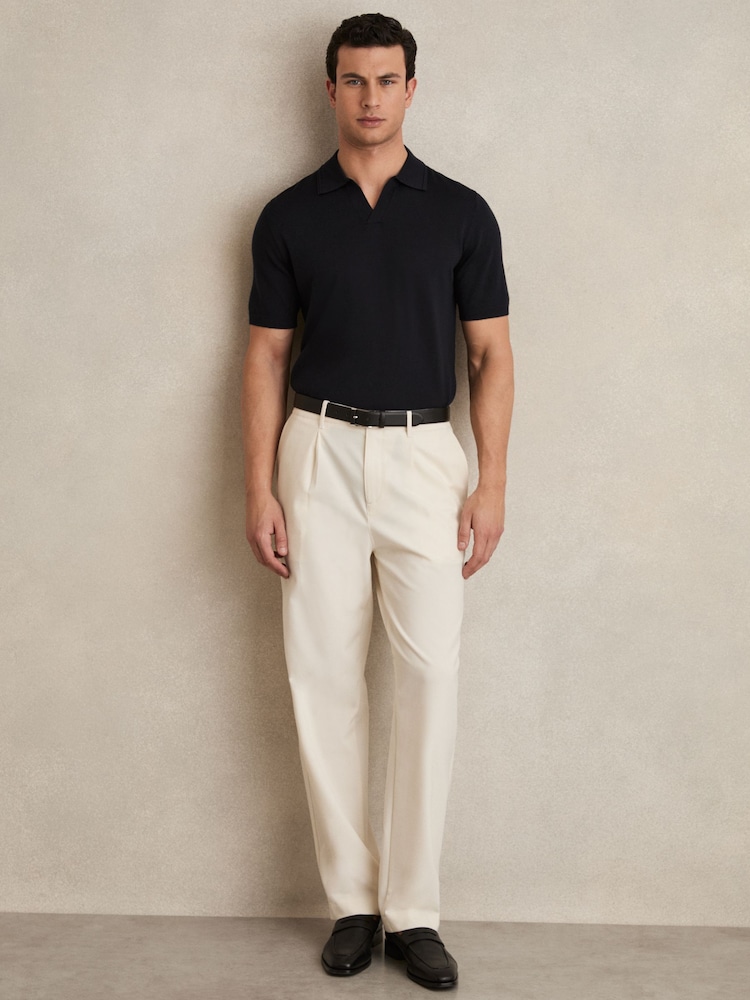 Reiss Navy Duchie Merino Wool Open Collar Polo Shirt - Image 3 of 7