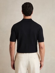 Reiss Navy Duchie Merino Wool Open Collar Polo Shirt - Image 5 of 7