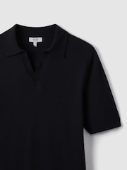 Reiss Navy Duchie Merino Wool Open Collar Polo Shirt - Image 6 of 7