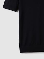 Reiss Navy Duchie Merino Wool Open Collar Polo Shirt - Image 7 of 7