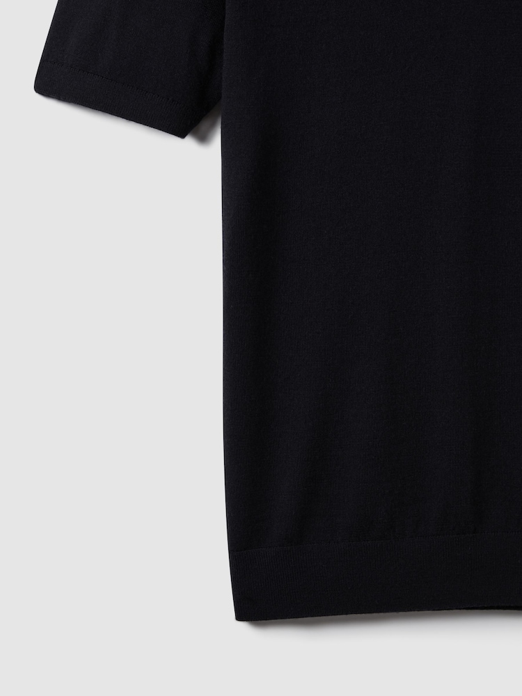 Reiss Navy Duchie Merino Wool Open Collar Polo Shirt - Image 7 of 7