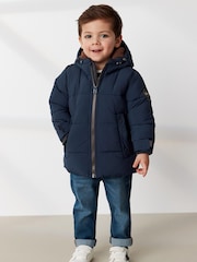 Navy Blue Borg Teddy Lined Padded Coat (3mths-7yrs) - Image 1 of 1