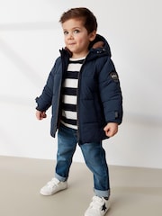 Navy Blue Borg Teddy Lined Padded Coat (3mths-7yrs) - Image 2 of 9
