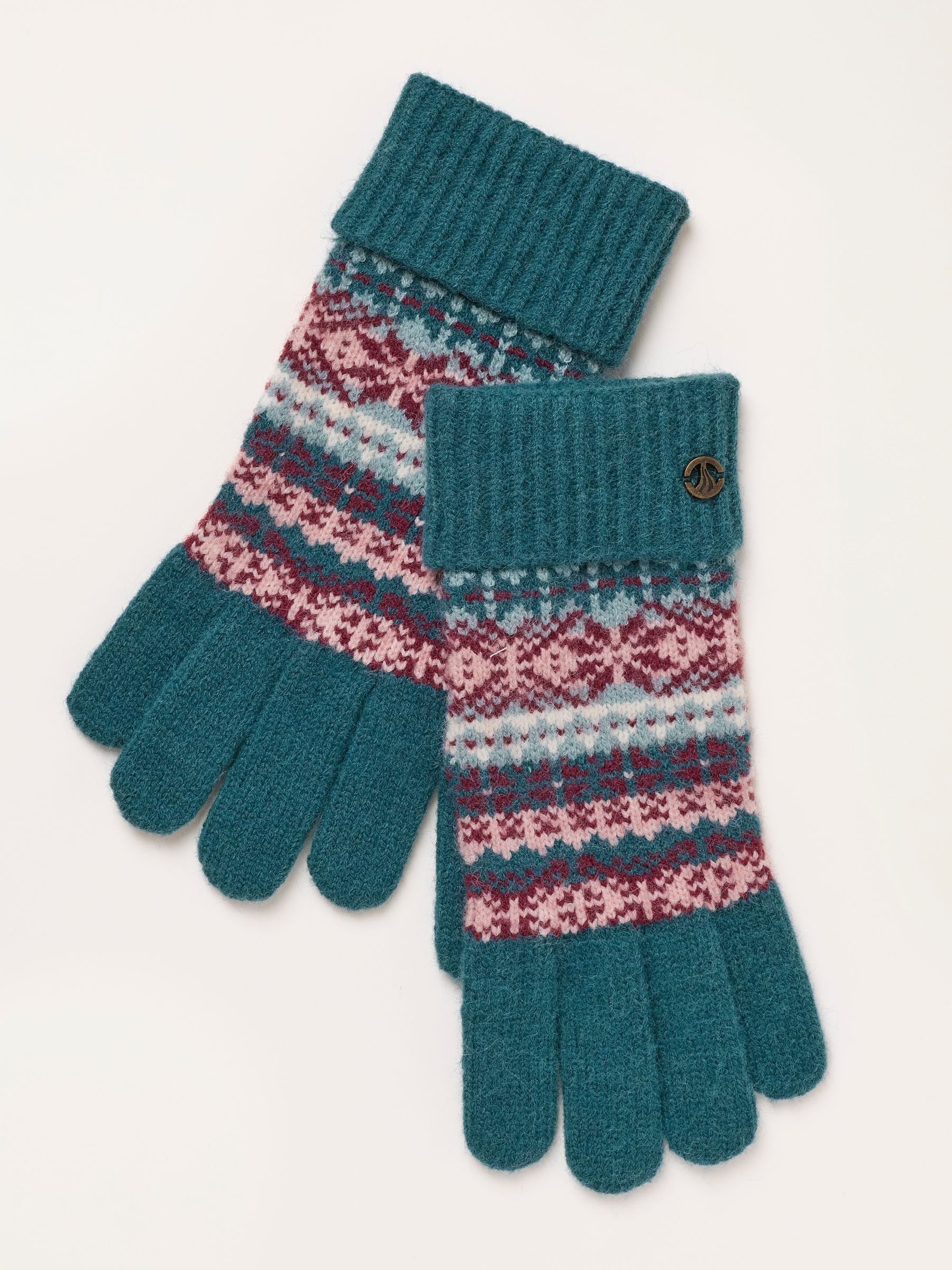 Fat Face Women's Teal Blue Fatface Fairisle Gloves