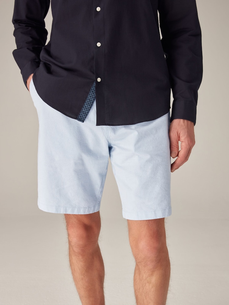 Light Blue Oxford Straight Fit Stretch Chinos Shorts - Image 1 of 9