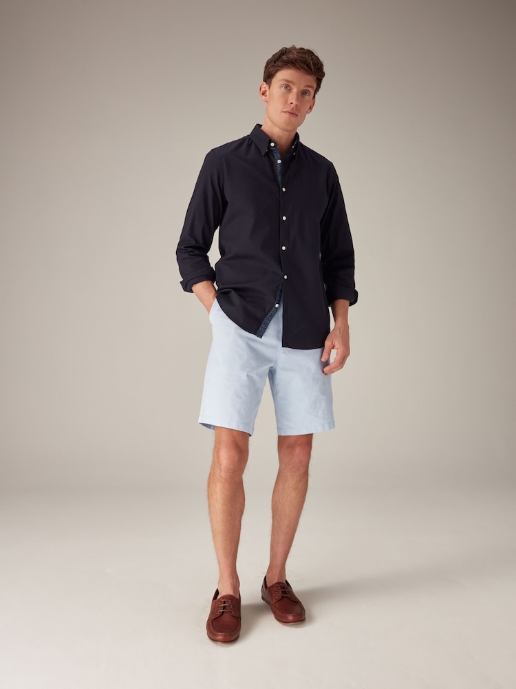 Light Blue Oxford Straight Fit Stretch Chinos Shorts - Image 2 of 9