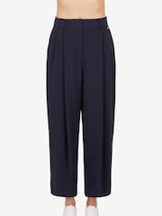 Armani Exchange Navy Blue Pleated Loose Fit Trousers - Image 1 of 7