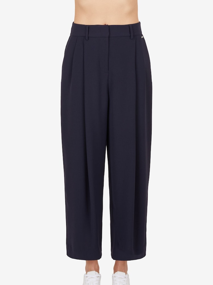 Armani Exchange Navy Blue Pleated Loose Fit Trousers - Image 1 of 7