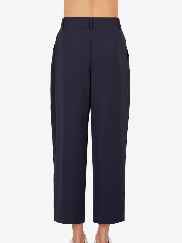 Armani Exchange Navy Blue Pleated Loose Fit Trousers - Image 2 of 7