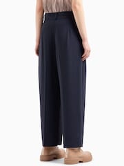 Armani Exchange Navy Blue Pleated Loose Fit Trousers - Image 3 of 7