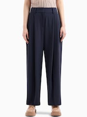 Armani Exchange Navy Blue Pleated Loose Fit Trousers - Image 4 of 7