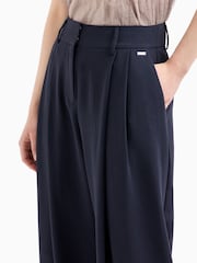 Armani Exchange Navy Blue Pleated Loose Fit Trousers - Image 5 of 7