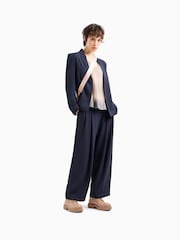 Armani Exchange Navy Blue Pleated Loose Fit Trousers - Image 6 of 7