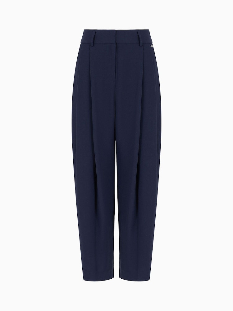 Armani Exchange Navy Blue Pleated Loose Fit Trousers - Image 7 of 7