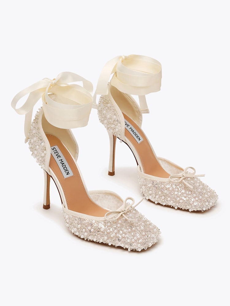 Steve Madden White Larina Sequin Heeled Court Shoes - Image 4 of 4 Steve Madden White Larina Sequin Heeled Court Shoes - Image 4 of 4