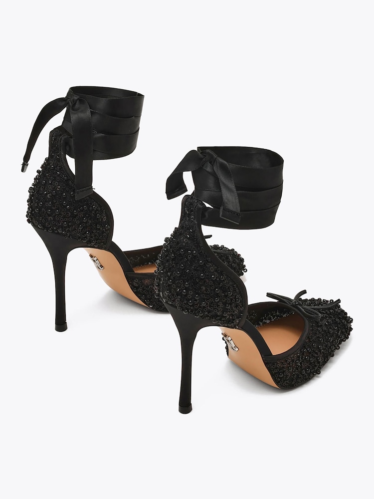 Steve Madden Black Larina Sequin Heeled Court Shoes - Image 2 of 2 Steve Madden Black Larina Sequin Heeled Court Shoes - Image 2 of 2