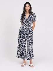 Finery Blue Floral Uma Cropped Wide Leg Jumpsuit - Image 2 of 4
