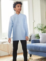 Blue Shirt Length Embroidered Boys Kurta (3-16yrs) - Image 1 of 5