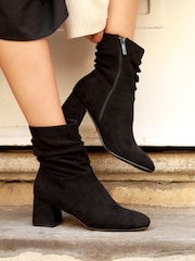 Linzi Black Aster Ruched Heeled Ankle Boots - Image 1 of 4