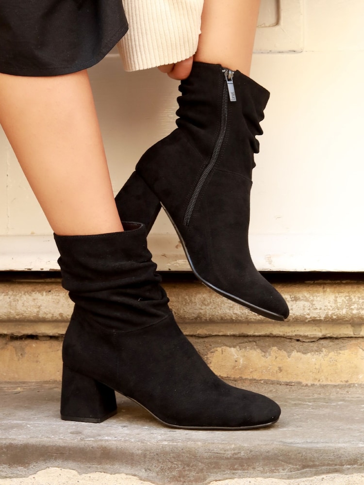 Linzi Black Aster Ruched Heeled Ankle Boots - Image 1 of 4