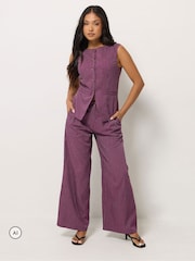PixieGirl Petite Red Pinstripe Waistcoat & Wide Leg Trousers - Image 1 of 8