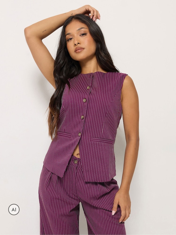 PixieGirl Petite Red Pinstripe Waistcoat & Wide Leg Trousers - Image 2 of 8 PixieGirl Petite Red Pinstripe Waistcoat & Wide Leg Trousers - Image 2 of 8