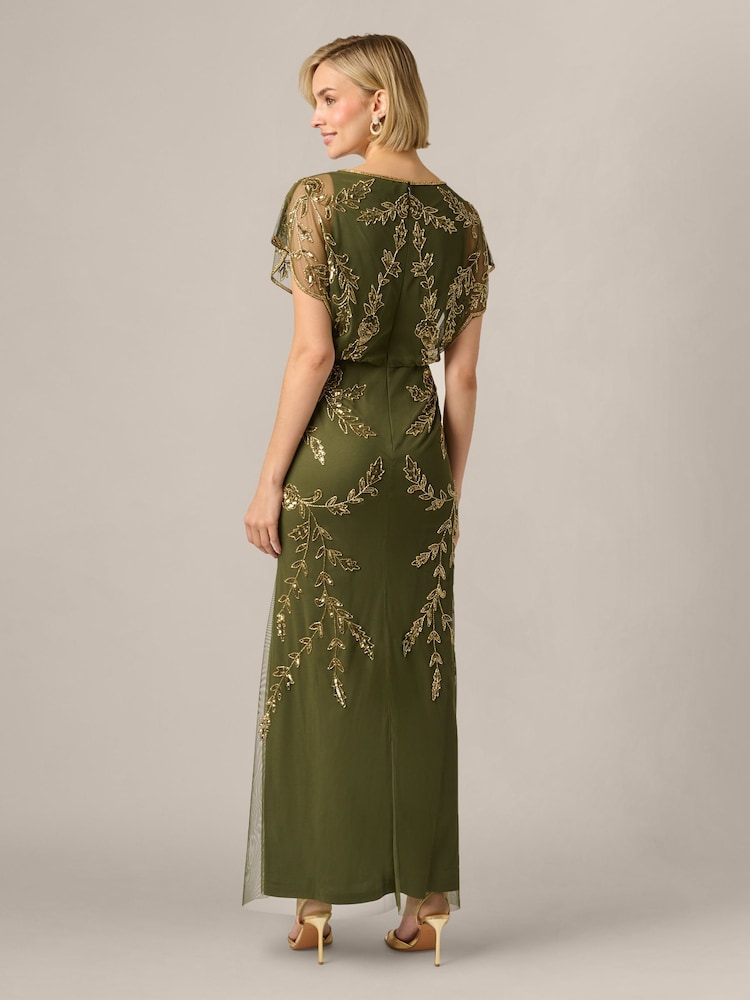 Adrianna Papell Green Studio Beaded Flutter Blouson Dress - Image 2 of 6 Adrianna Papell Green Studio Beaded Flutter Blouson Dress - Image 2 of 6