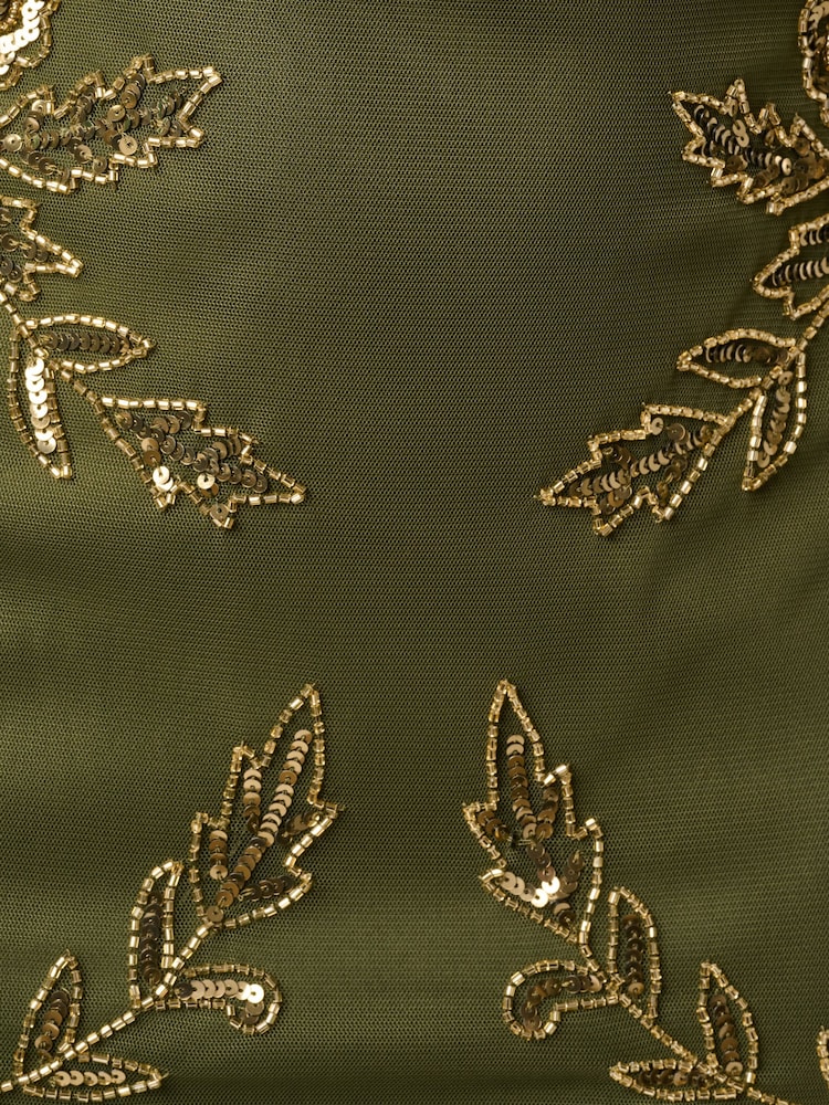 Adrianna Papell Green Studio Beaded Flutter Blouson Dress - Image 6 of 6 Adrianna Papell Green Studio Beaded Flutter Blouson Dress - Image 6 of 6