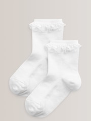 White 2 Pack Cotton Rich Ruffle Ankle Socks - Image 1 of 2