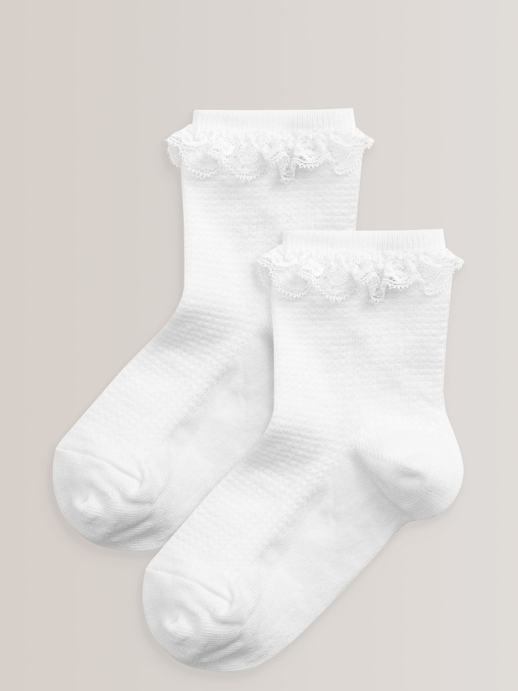 White 2 Pack Cotton Rich Ruffle Ankle Socks - Image 1 of 2