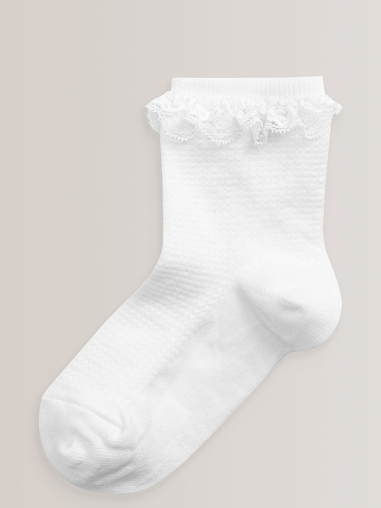 White 2 Pack Cotton Rich Ruffle Ankle Socks - Image 2 of 2