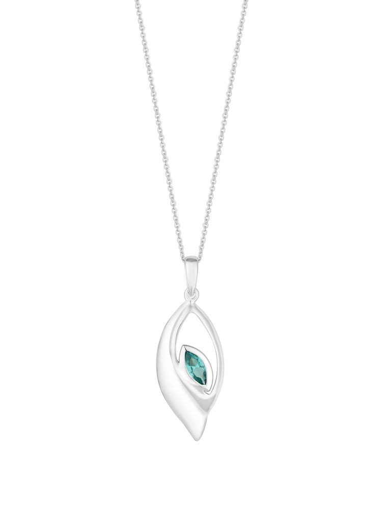 Simply Silver Silver Tone Tourmaline Navette Pendant Necklace - Image 1 of 3