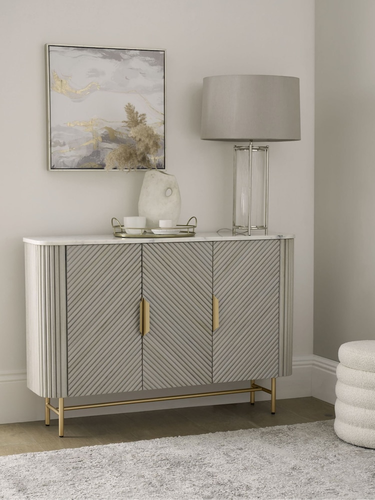 Light Grey Valencia Marble Mango Wood Slim Sideboard - Image 1 of 10