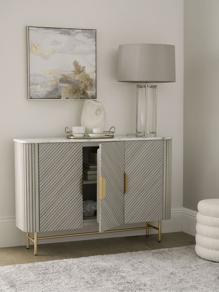 Light Grey Valencia Marble Mango Wood Slim Sideboard - Image 2 of 10