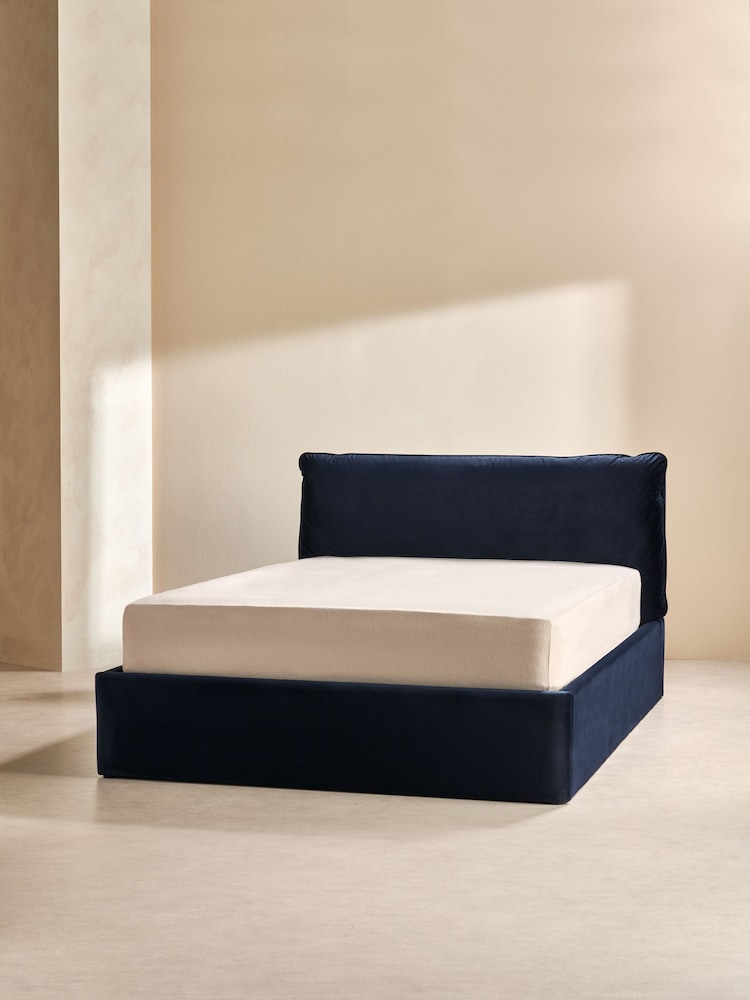 MADE.COM Navy Harlow Ottoman Storage Bed Frame in Velvet - Image 2 of 4