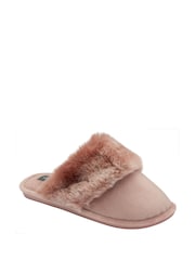Dunlop Pink Ladies Closed Toe Faux Fur Mule Slippers - Image 1 of 4
