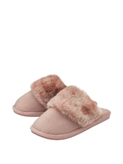 Dunlop Pink Ladies Closed Toe Faux Fur Mule Slippers - Image 2 of 4