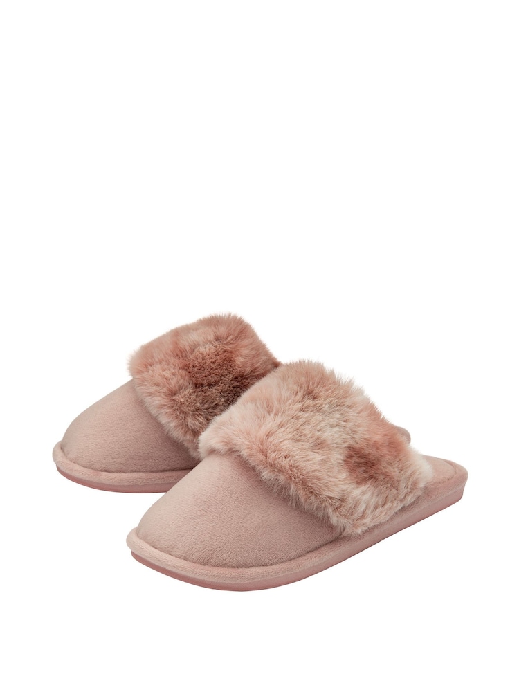 Dunlop Pink Ladies Closed Toe Faux Fur Mule Slippers - Image 2 of 4