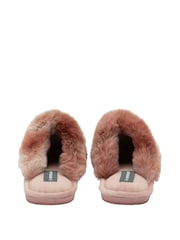 Dunlop Pink Ladies Closed Toe Faux Fur Mule Slippers - Image 3 of 4